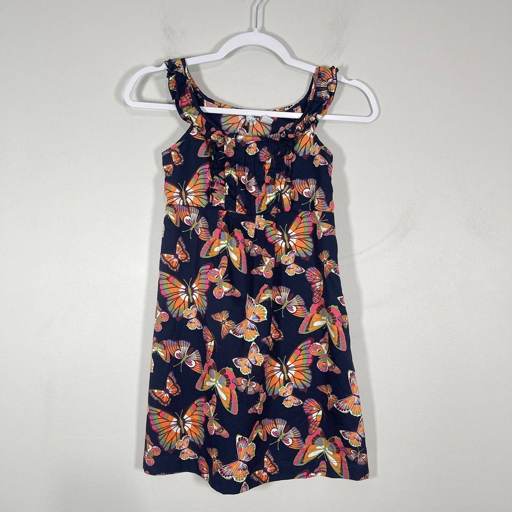 Old Navy Dress Girls 12 Blue‎ Orange Butterfly Sleeveless Ruffles Spring Y2K